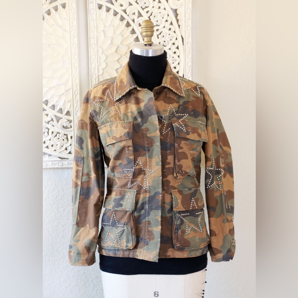 Amiri Camouflage M65 distressed Studded unisex military Jacket